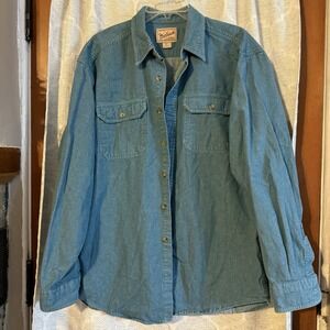Vintage Woolrich Denim Shirt Large‎ Blue Jean Long Sleeve Button Down